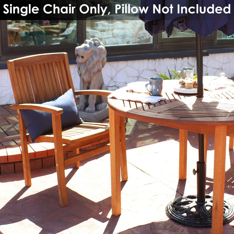 Solid Teak Wood Stackable Outdoor Dining Armchair - Light Brown by Sunnydaze gallery