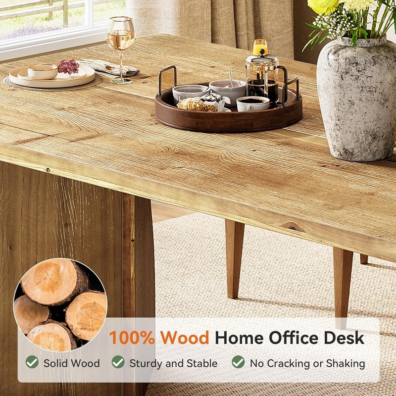 63-Inch Solid Wood Dining Table for 4-6, Farmhouse Rectangular Kitchen Table gallery