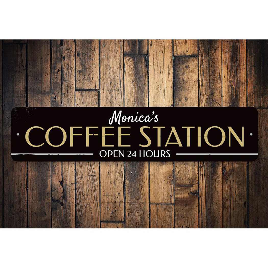 Personalized Coffee Station Open 24 Hours Kitchen Metal Decor Sign gallery
