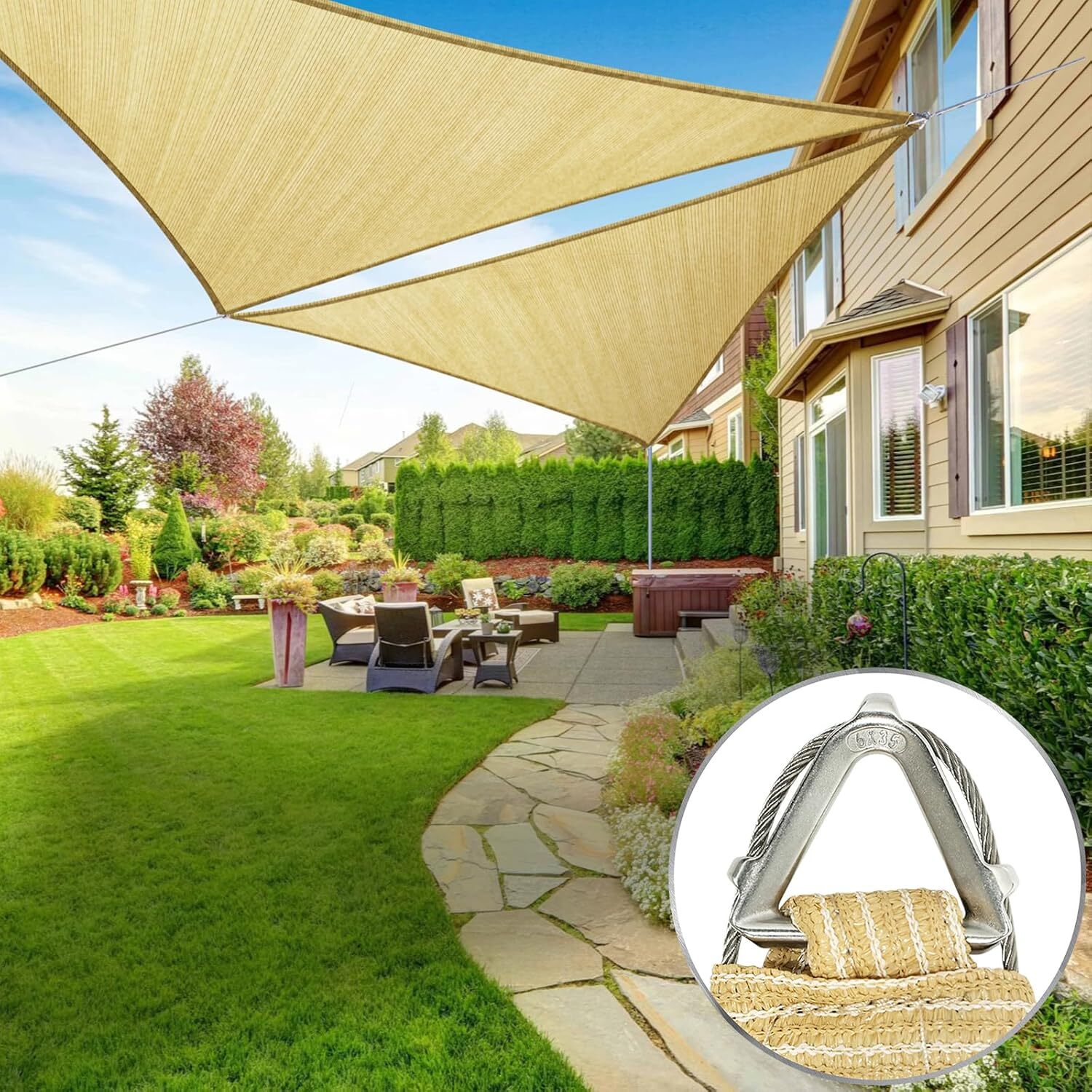 ColourTree Pro Ring Triangle Sun Shade Sail, 260 GSM Fabric Heavy Duty gallery