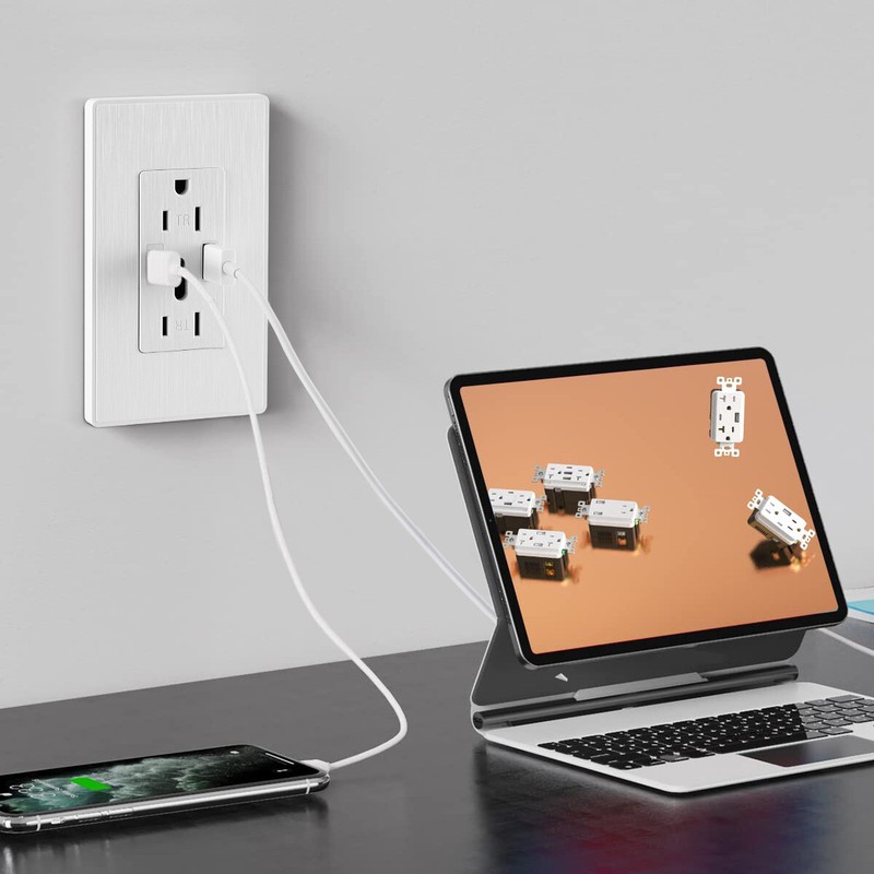Electrical Outlet Panel Wall Socket AC Power Receptacle w/ USB-C USB-A Port Lot gallery
