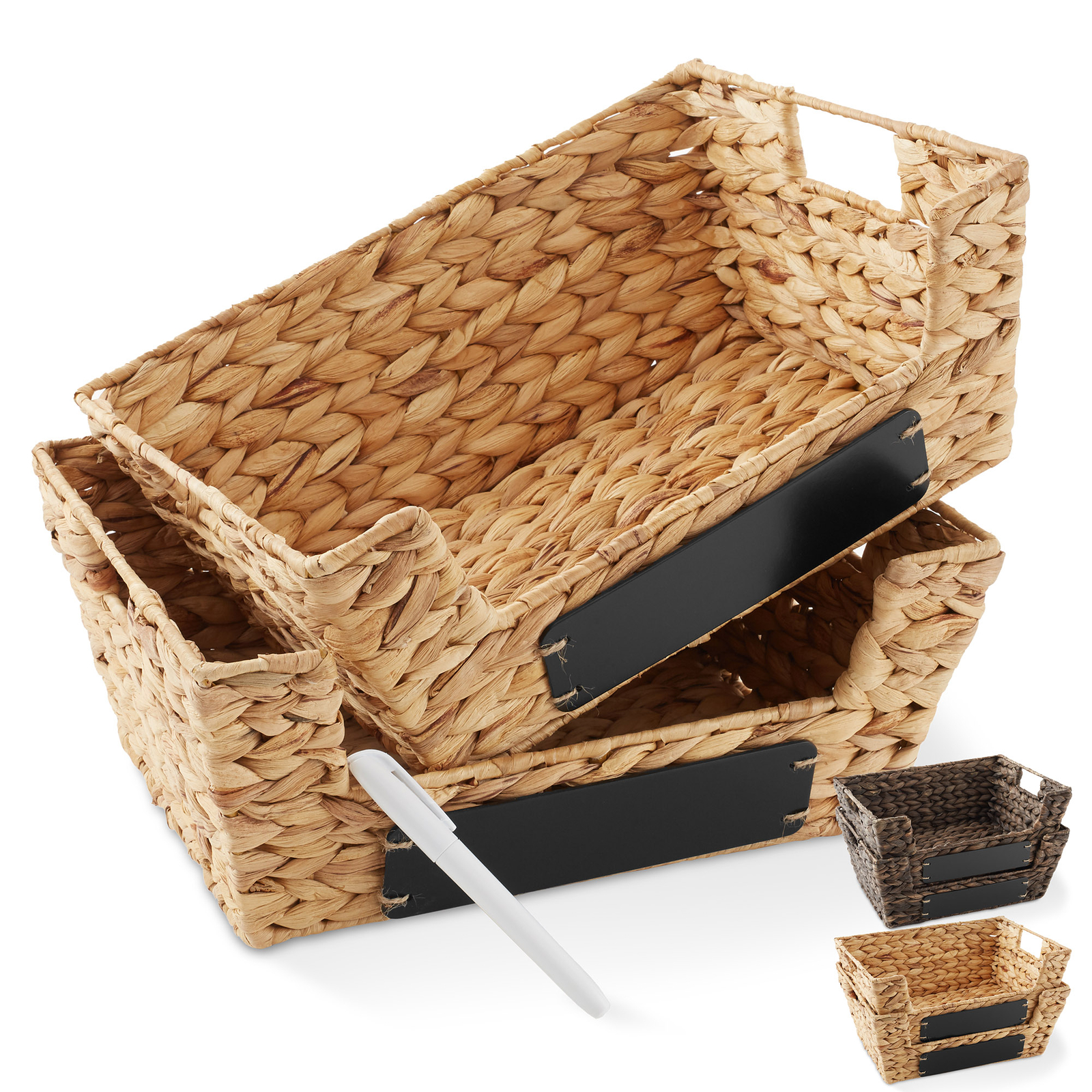 2pk Wide Pantry Baskets, Hyacinth Wicker Kitchen Storage Bins for Shelves gallery