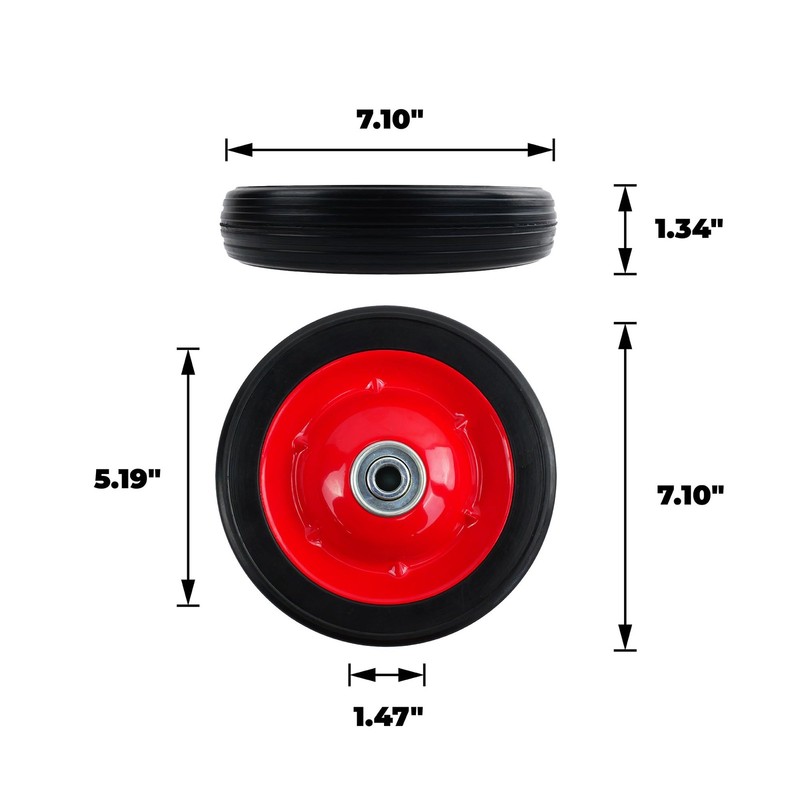 Flat Free Solid Rubber Wheel Assemblies - Replacement Hand Truck Wheels 7x1.5, gallery