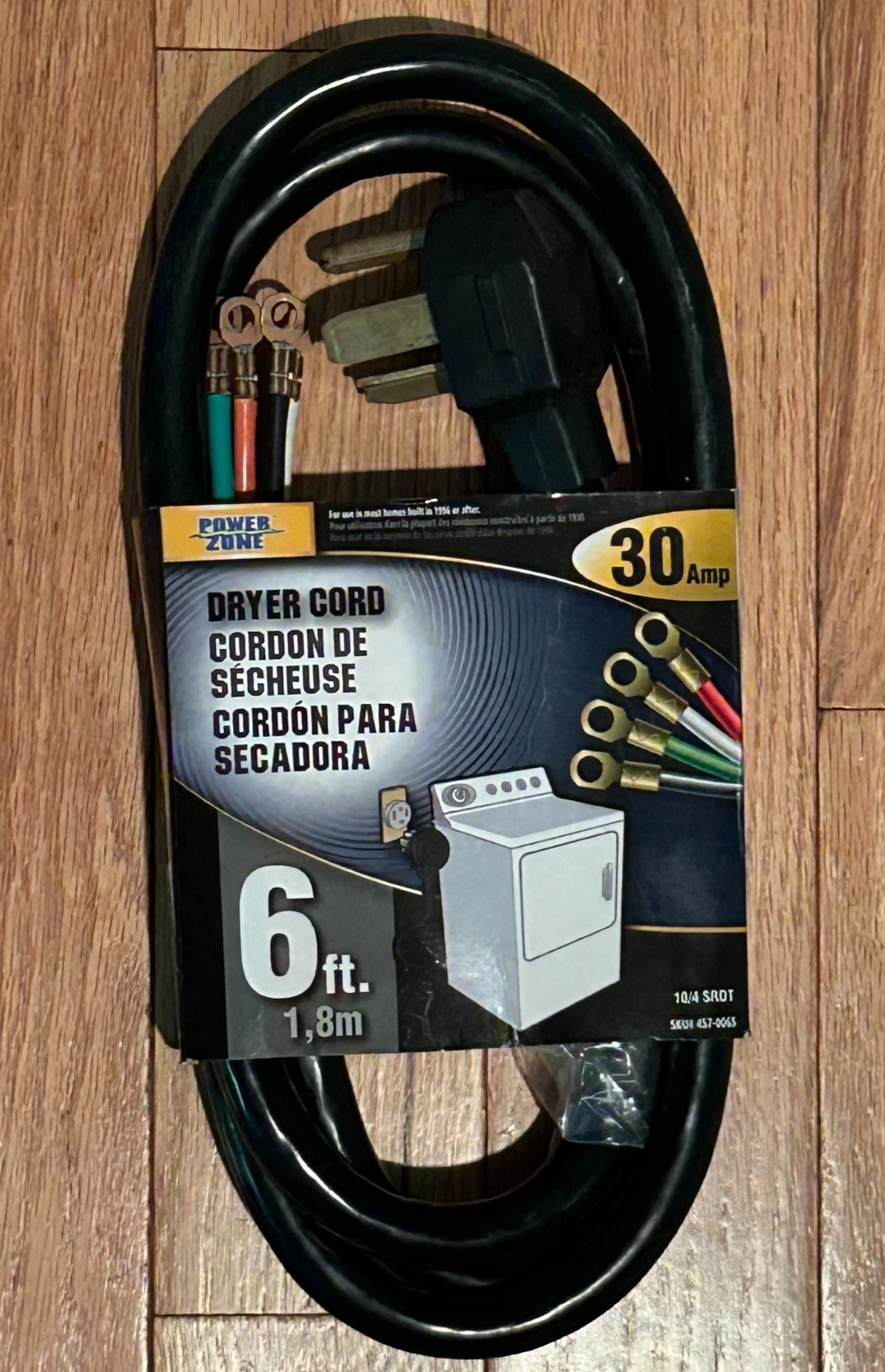 Power Zone Dryer Cord 4 Wire 6 Foot Black 10/4 SRDT 30 Amp 457-0065 New gallery