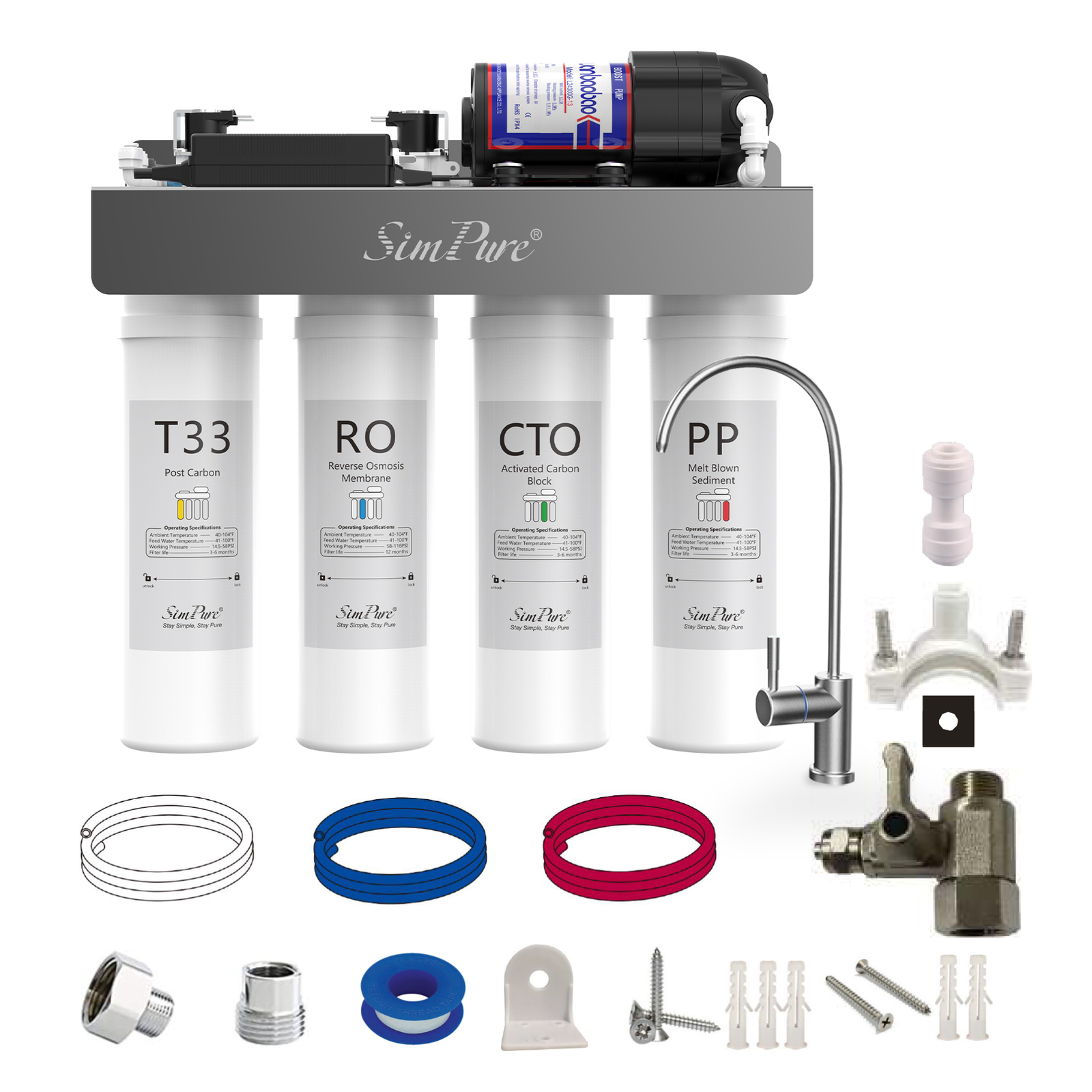 SimPure WP2-400 GPD UV Reverse Osmosis Tankless RO Water Filter System Purifier gallery