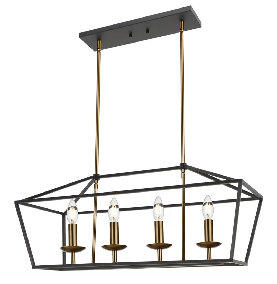 BONLICHT Contemporary Rectangle Farmhouse Chandeliers Black and Brushed Brass 4 gallery