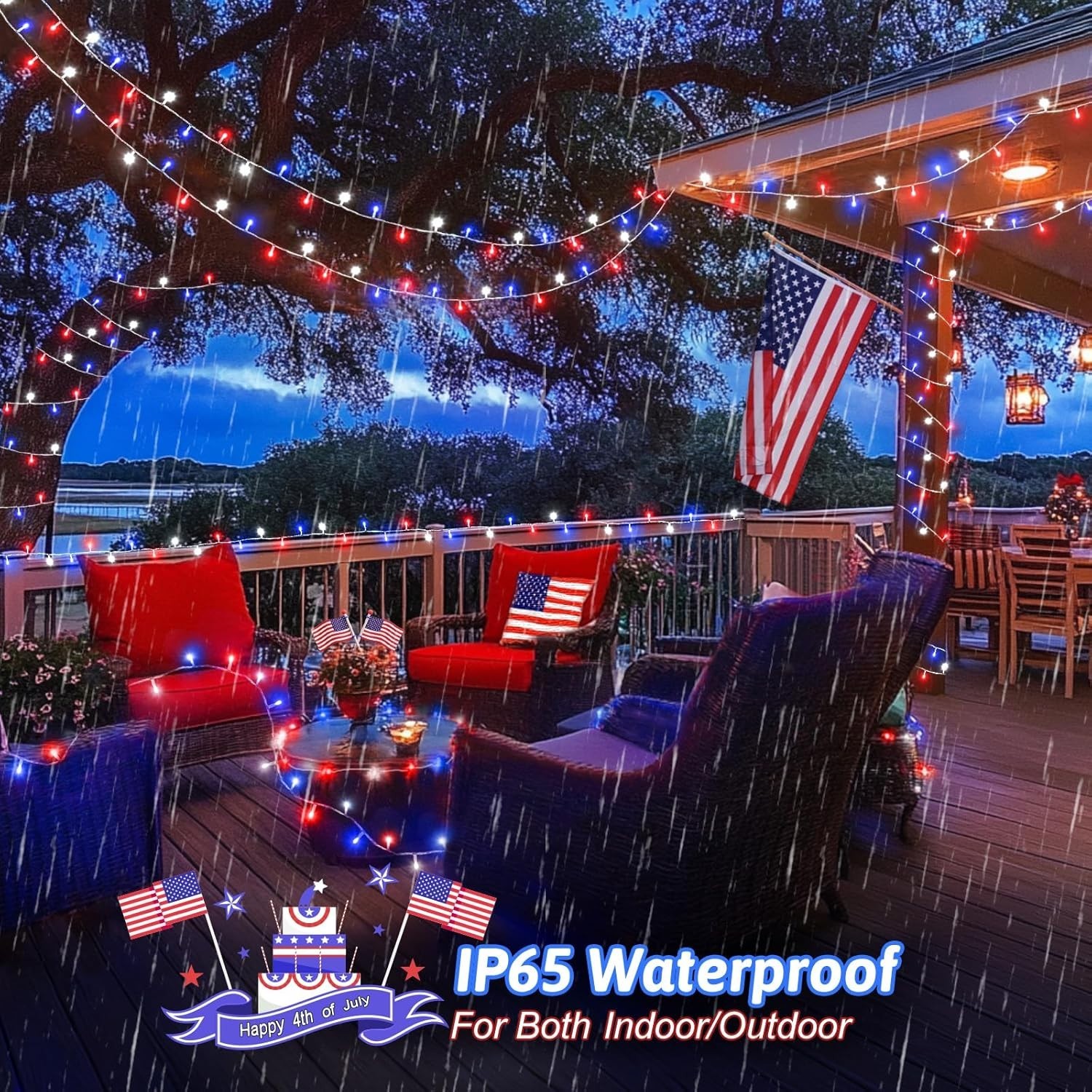 Red White and Blue Lights String for 4th of July Decorations Outdoor Total 100 L gallery