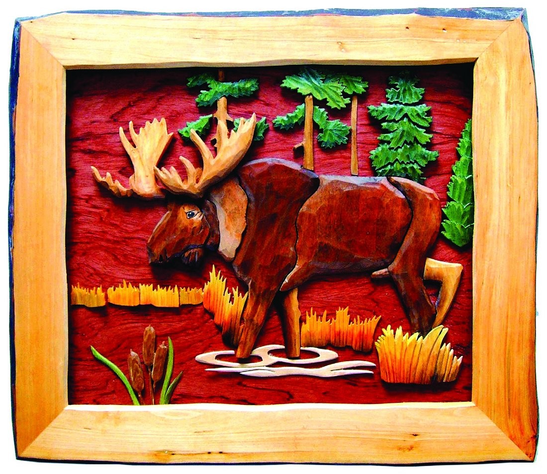 Zeckos Moose Hand Crafted Intarsia Wood Art Wall Hanging 18"L x 18"W, Brown gallery