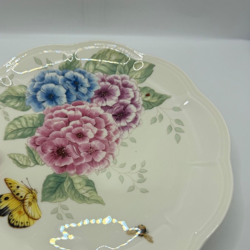 Lenox Butterfly Meadow Hydrangea Porcelain Accent Plates Set of 4 Scalloped 9in gallery