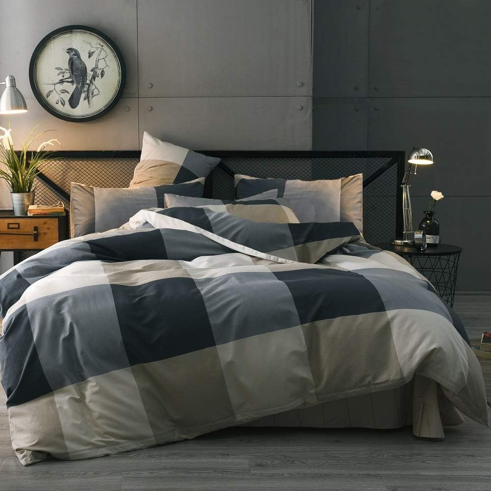 King Comforter Set Modern Style Checkered Pattern Comforter Boho Plaid Comfor... gallery