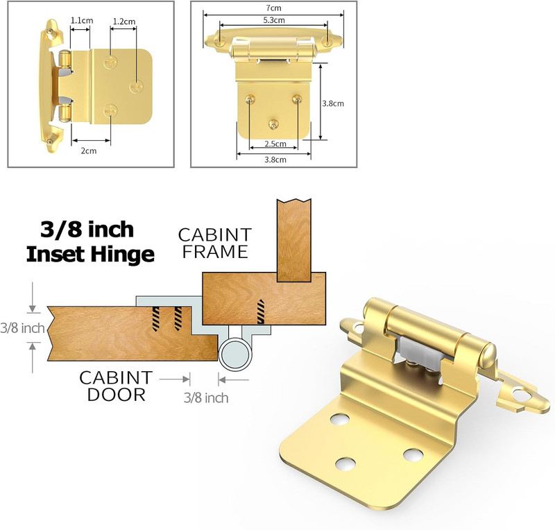 3/8" Self-Closing Cabinet Hinges 25 Pairs Brass Gold Finish Heavy Duty Kitchen D gallery