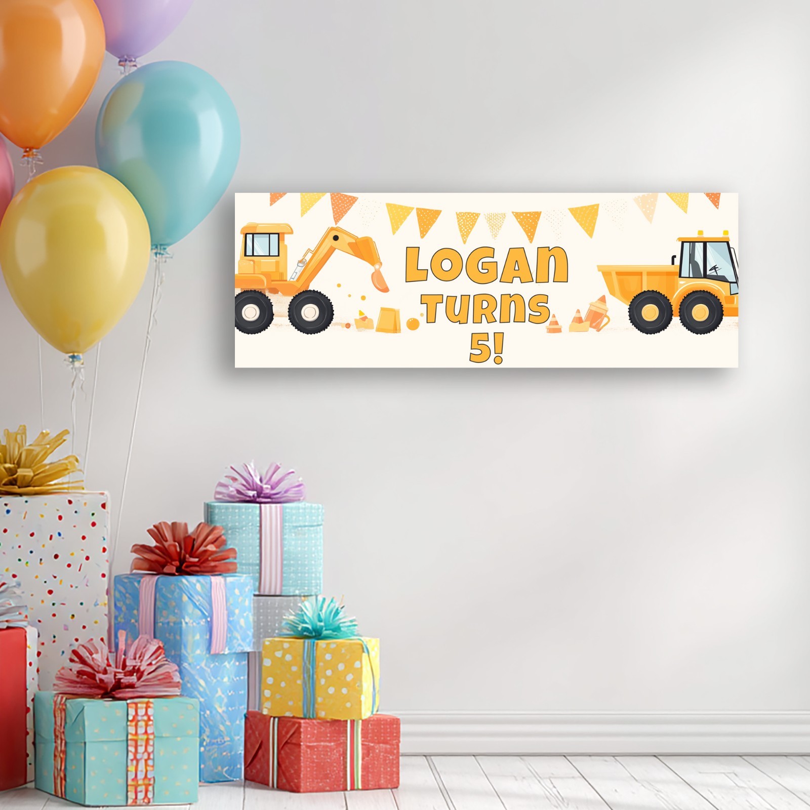 Construction Birthday Banner Diggers and Trucks Party Decor Custom Name Sign gallery