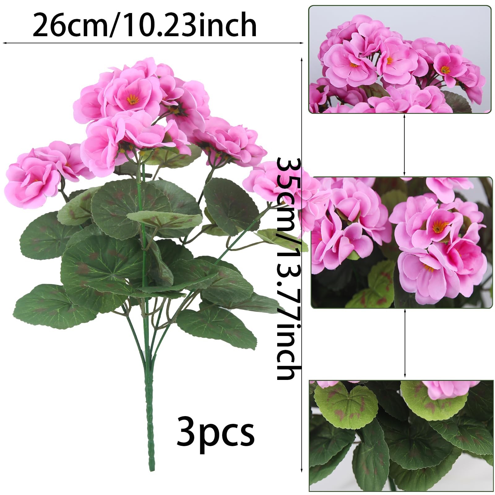 3 Pcs Artificial Geraniums Flowers Silk Geraniums for Outdoors UV Resistant Purp gallery