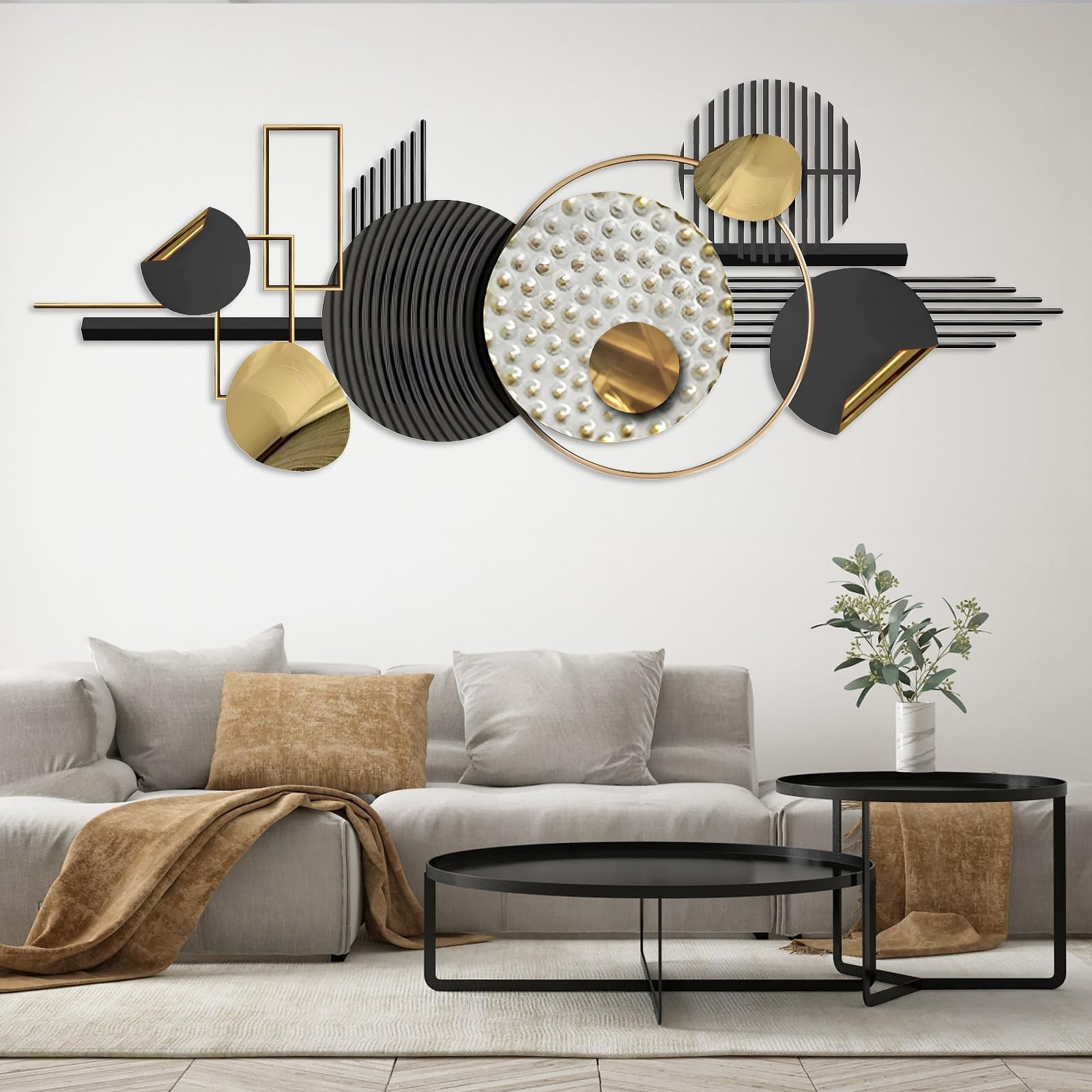 Large Wall Decor for Living Room, Modern Metal Wall Art, 3D Textured Geometri... gallery