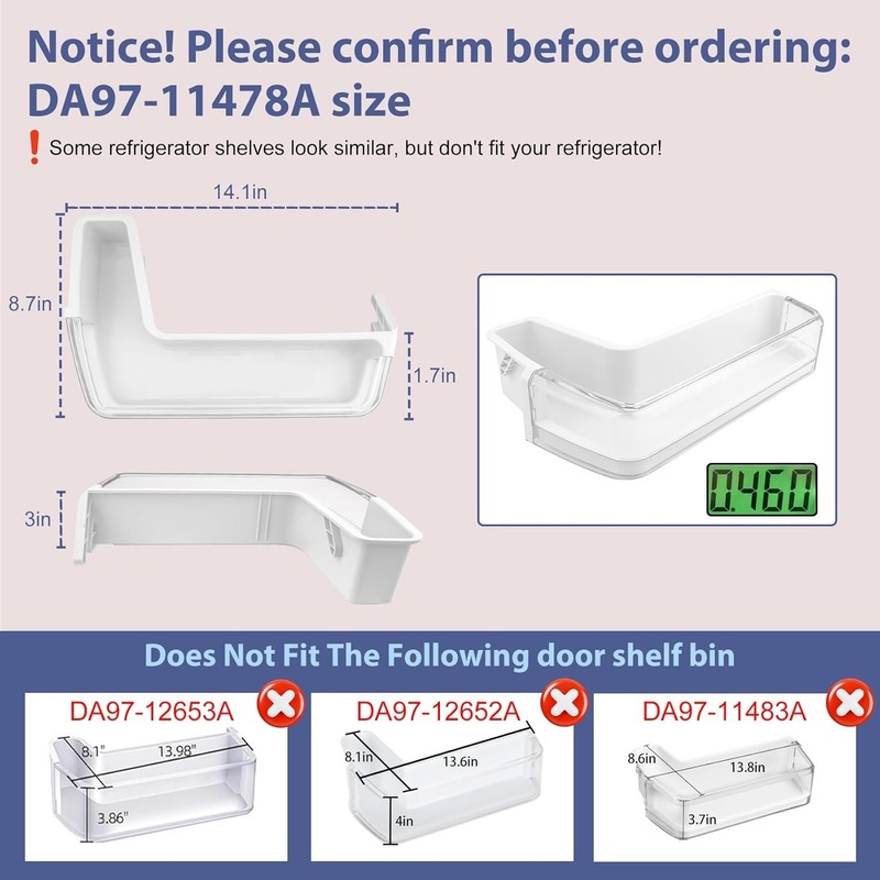 Left Door Middle Bin Compatible with SAMSUNG Refrigerator DA97-11478A gallery