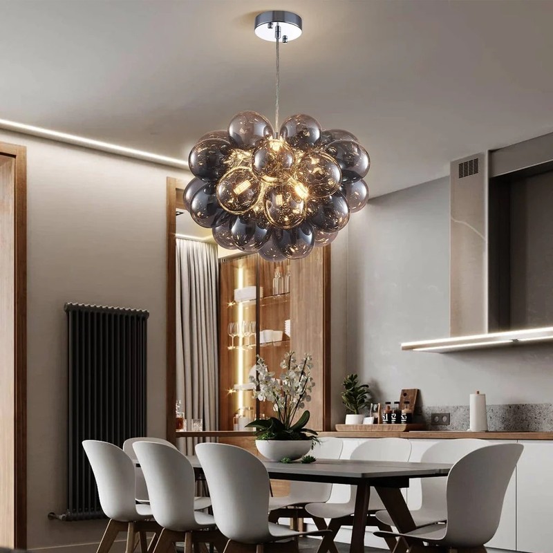 Bubbles Chandelier Electroplating Grey/Black Blown Glass Balls Light Fixture gallery