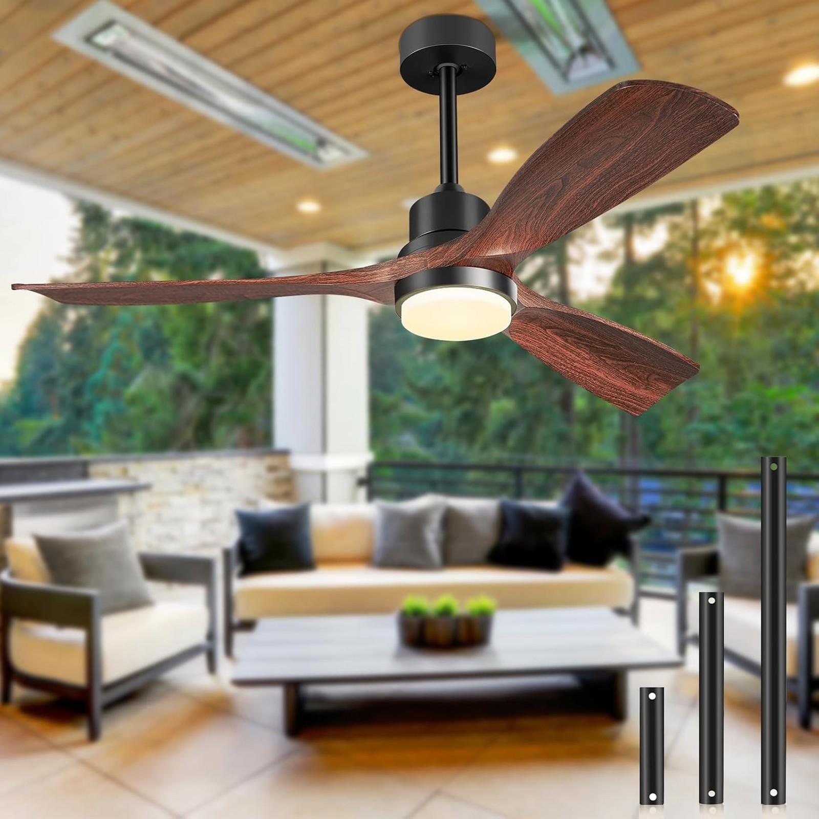 Ceiling Fan with Light and Remote 52 Inch Outdoor Indoor Walnut Solid Wood Blade gallery