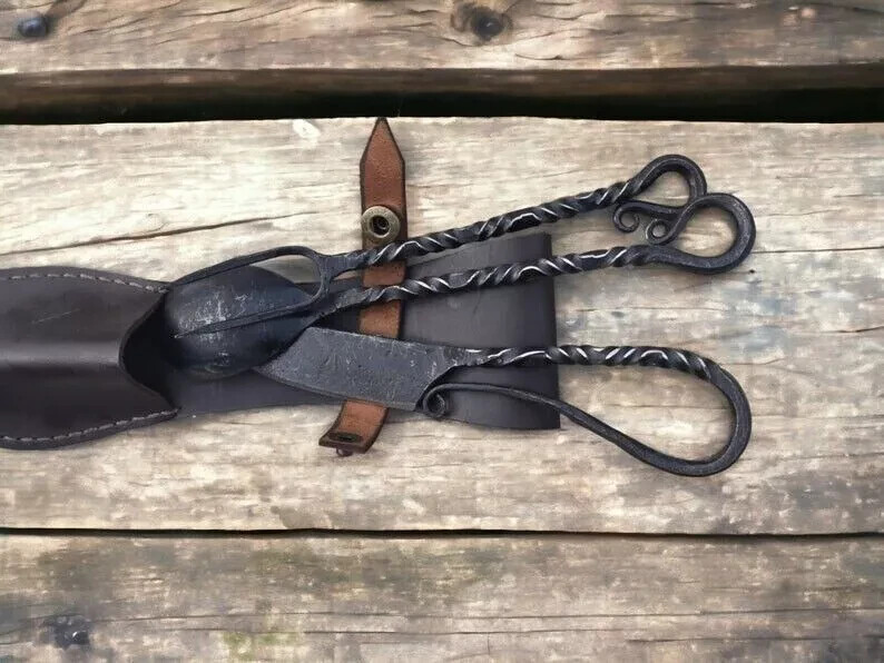 Hand Forged, Medieval Cutlery Set, Twisted Dining Hall, Eating Feasting Utensils gallery