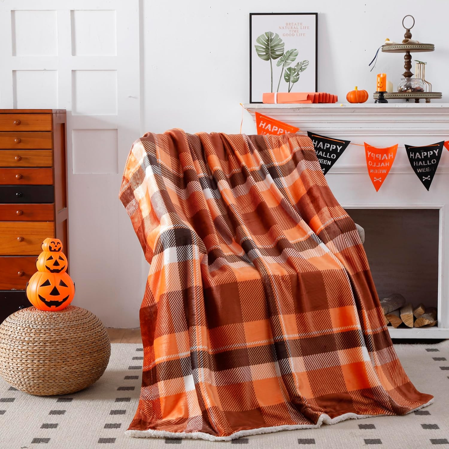 Fall Plaid Throw Blanket 50"X60",Autumn Orange Rust Room Decor Soft Warm Fleece gallery
