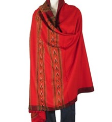 Yak+Sheep Wool Blend|Shawl/Throw|Hand Loomed|Kullu|Color: Tomato Red