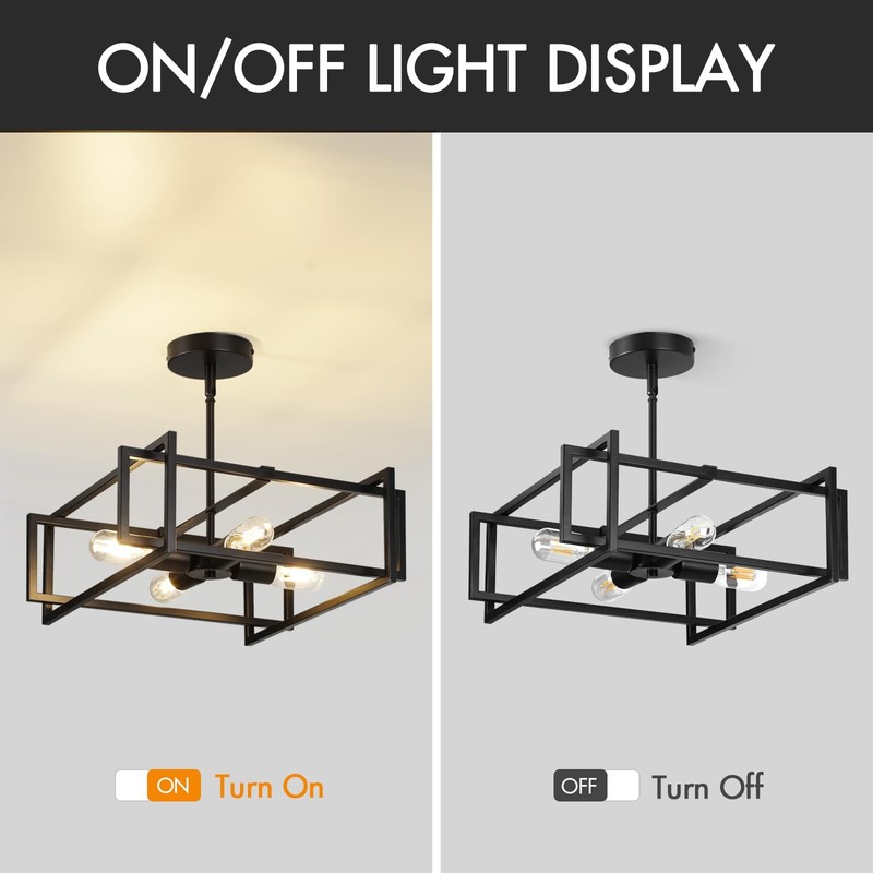 Modern Black Semi Flush Mount Ceiling Light Fixture 16.5", 4-Light Industrial... gallery