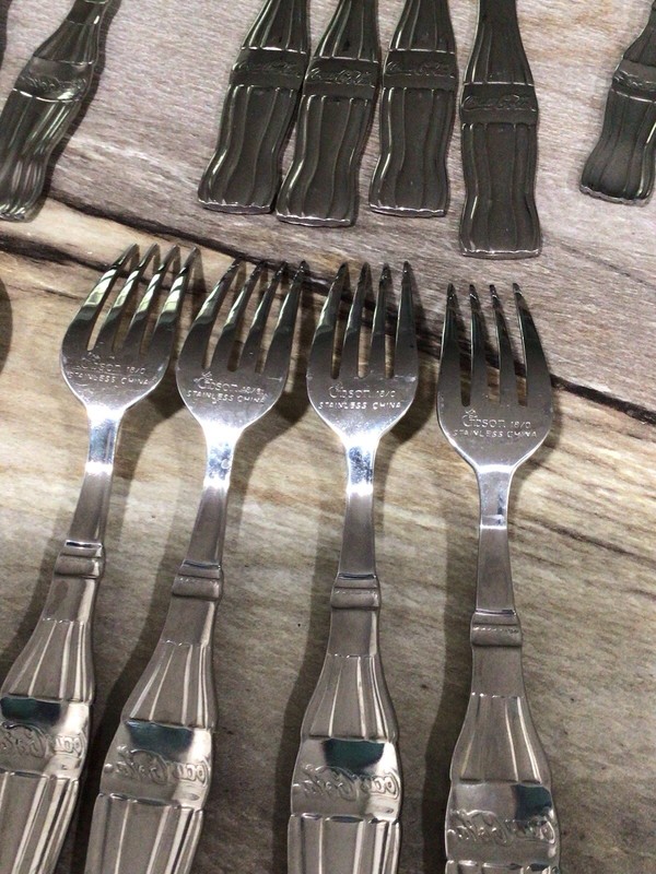 Vintage Gibson Coca Cola Flatware Set 17pc Stainless Steel Coke Bottle Handle gallery