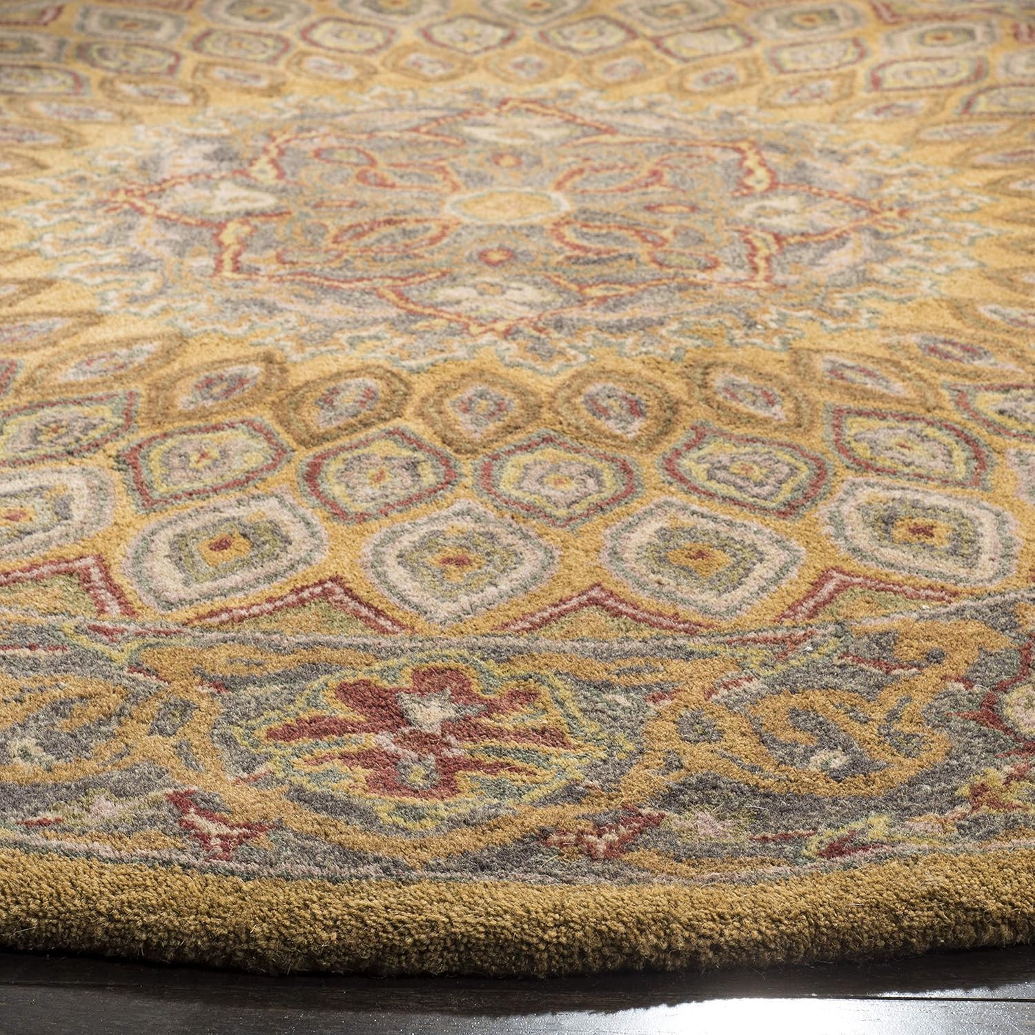 Handmade 8' Round Light Brown/Grey Premium Wool Oriental Area Rug gallery