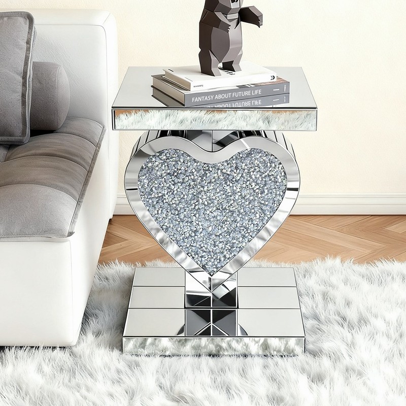 23.6"heart-shaped diamond set mirrored edge table，Modern light luxury home style gallery