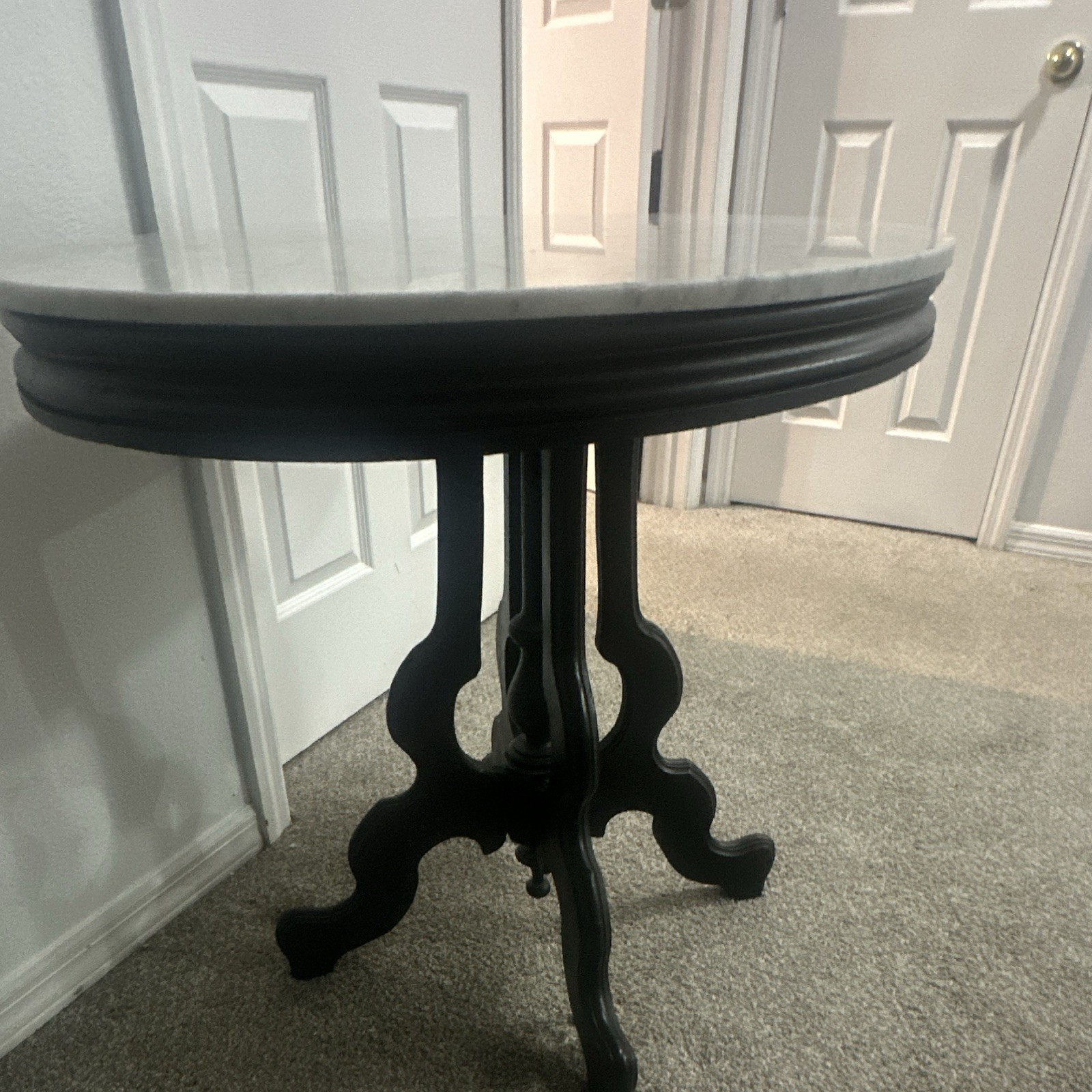 Round Marble Top Pedestal Accent Table Black/White, 30x34x28 in gallery