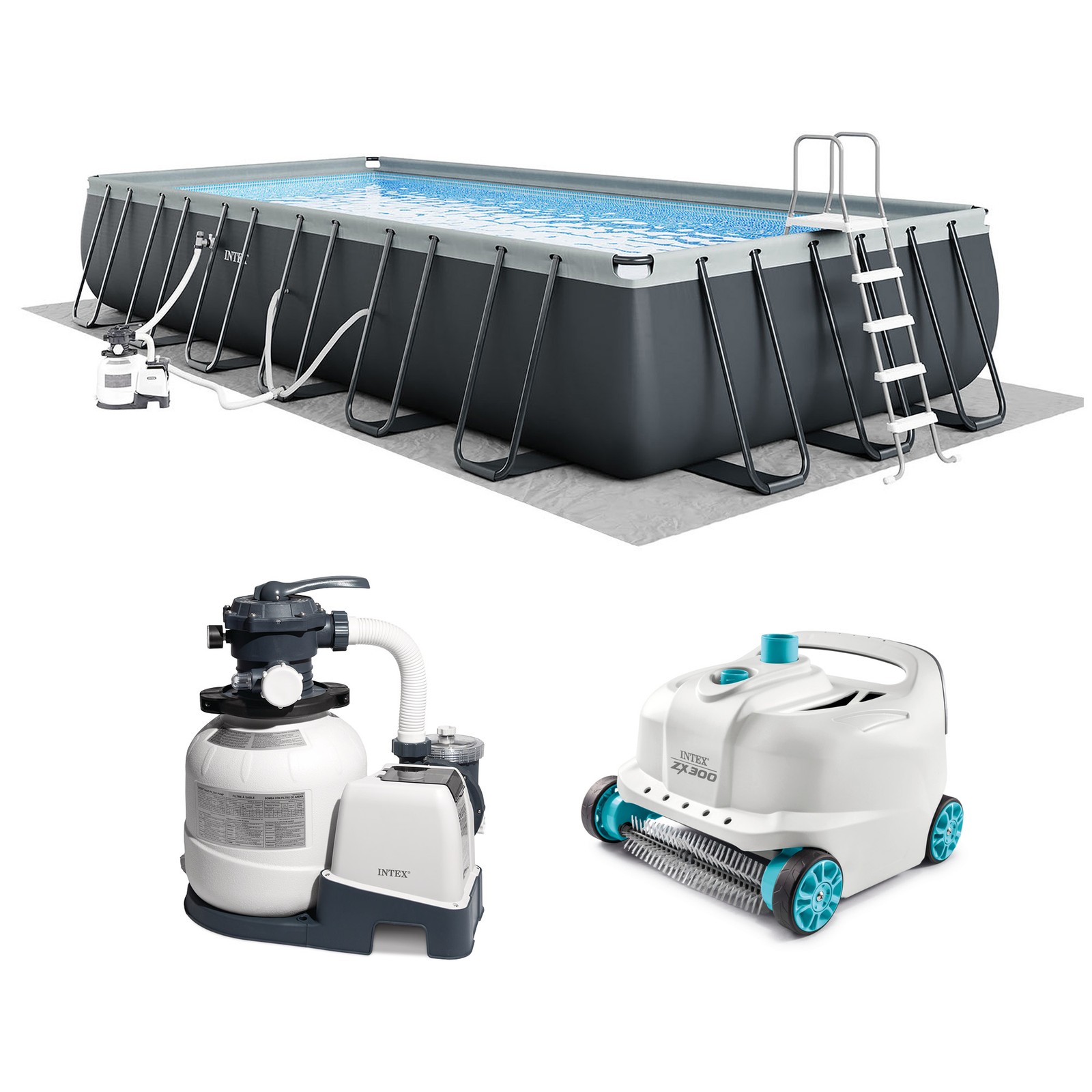 Intex Rectangular Ultra XTR Frame Swimming Pool w/ Pump & Robot Vacuum Cleaner gallery