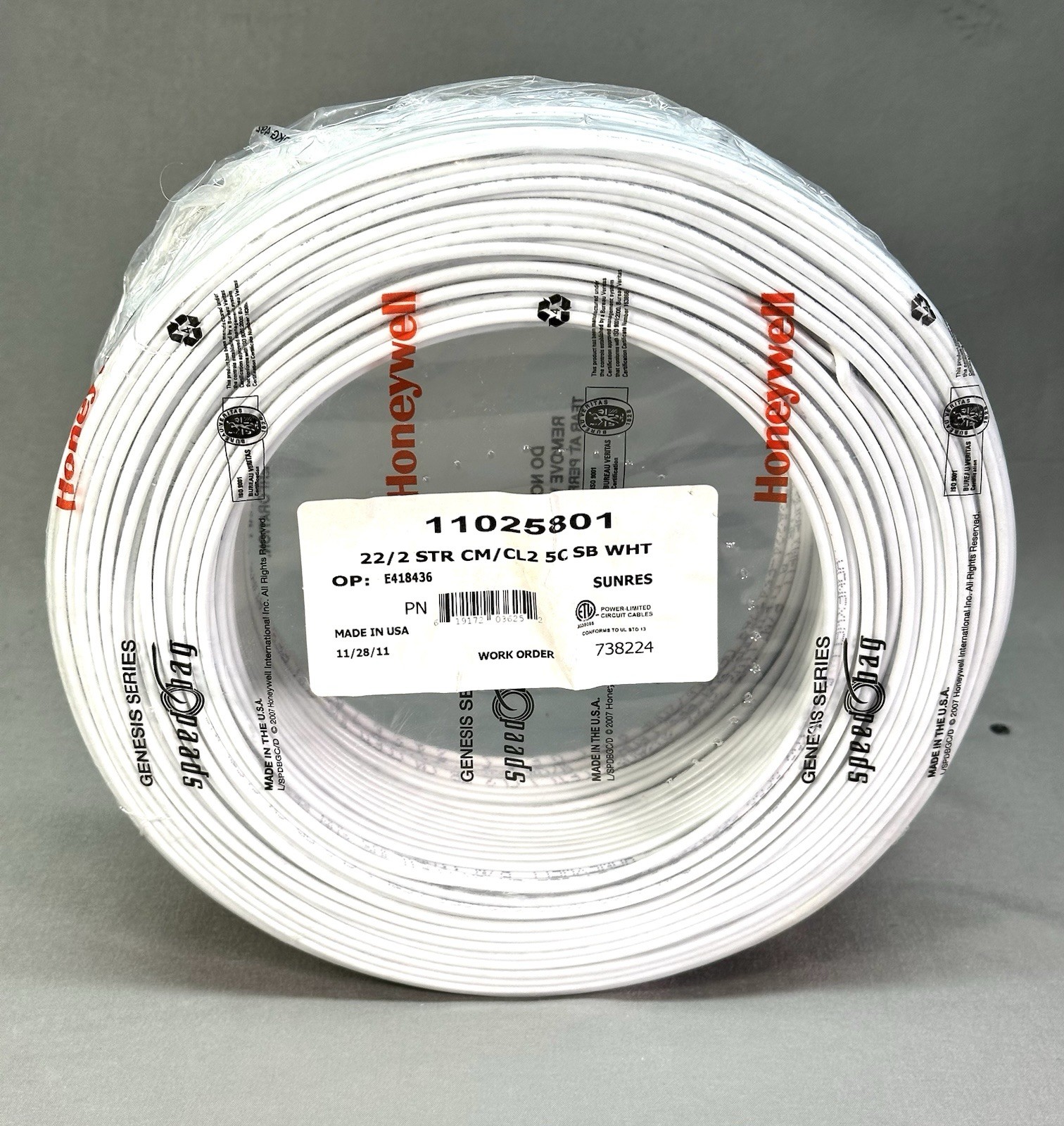 Honeywell Genesis 22/2 Stranded Alarm Wire 11025801 CM/CL2 5C SB White 500ft NEW gallery