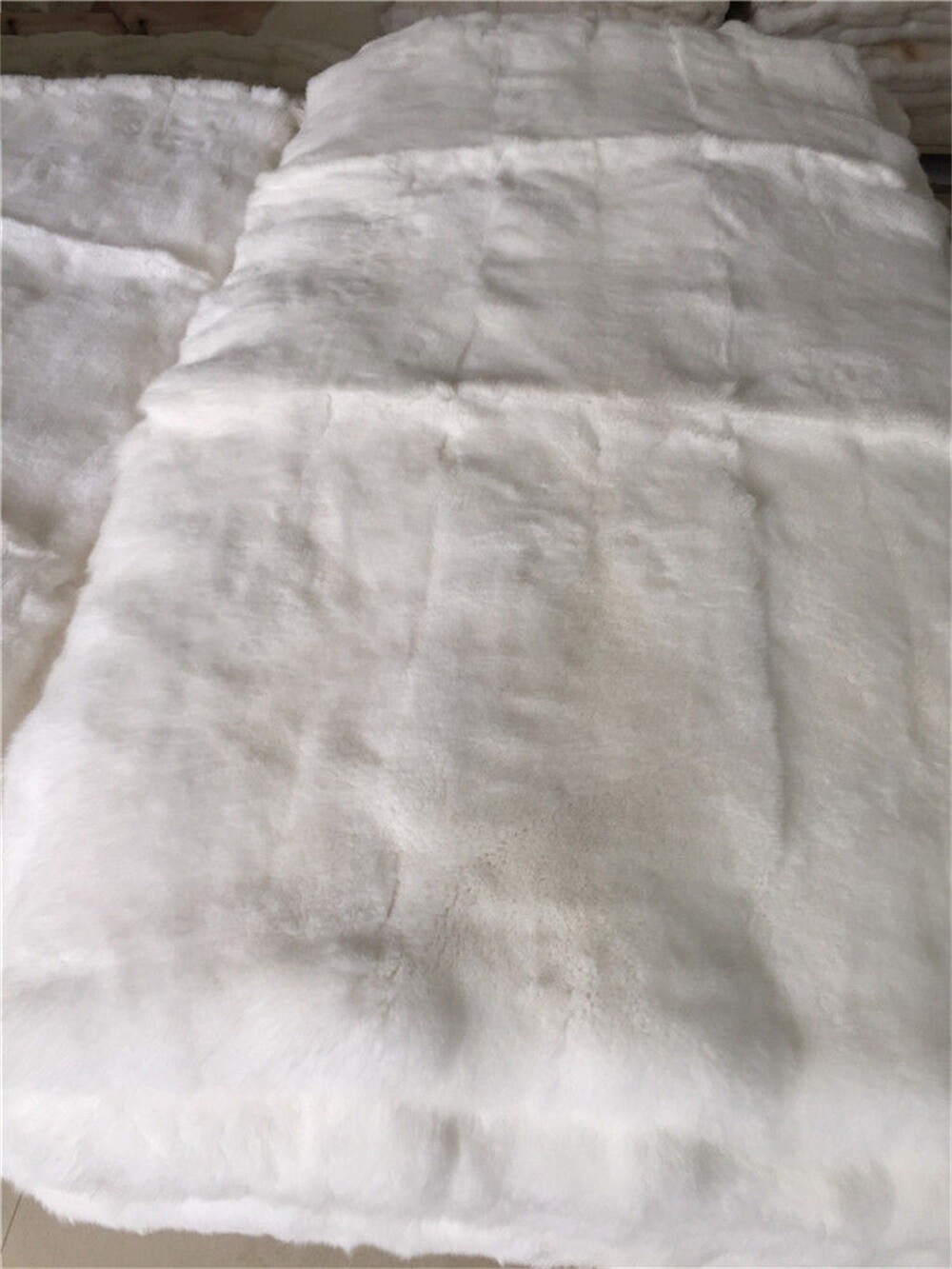 Genuine Real White Rabbit FUR Plates Pelz Blanket Throw 22"x45" FUR Rug Carpet gallery