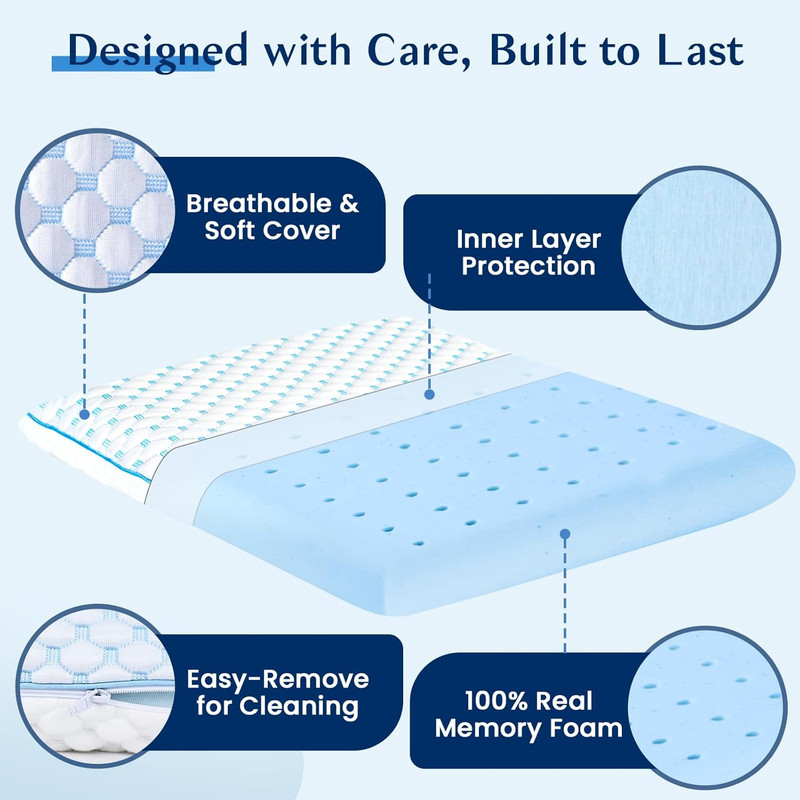 Thin Cooling Gel Memory Foam Pillow 2 25in Low Profile for Stomach Sleepers gallery