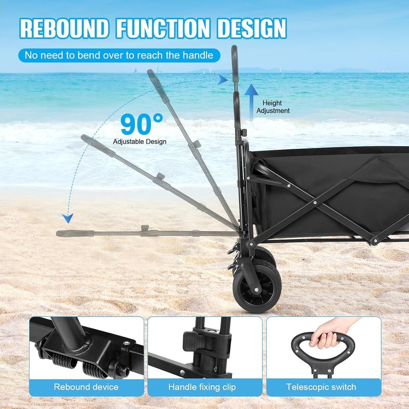 Utility Folding Wagon with Big Wheels - 350 lbs Capacity, Adjustable Handle gallery