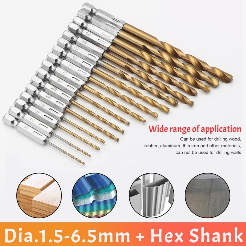 32PCS Drill Bit Set Titanium Coated HSS High Speed Steel Hex Shank Quick Change gallery