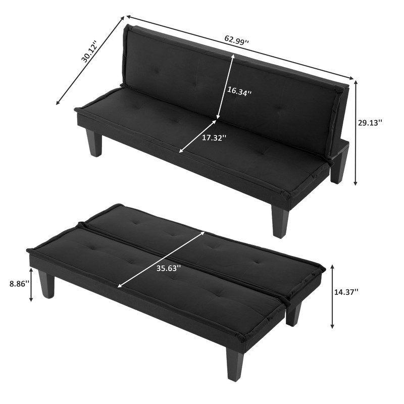 62.99 Inch Futon Sofa Bed,Multi-Functional Sofa with 5-Level Adjustment,Suita... gallery