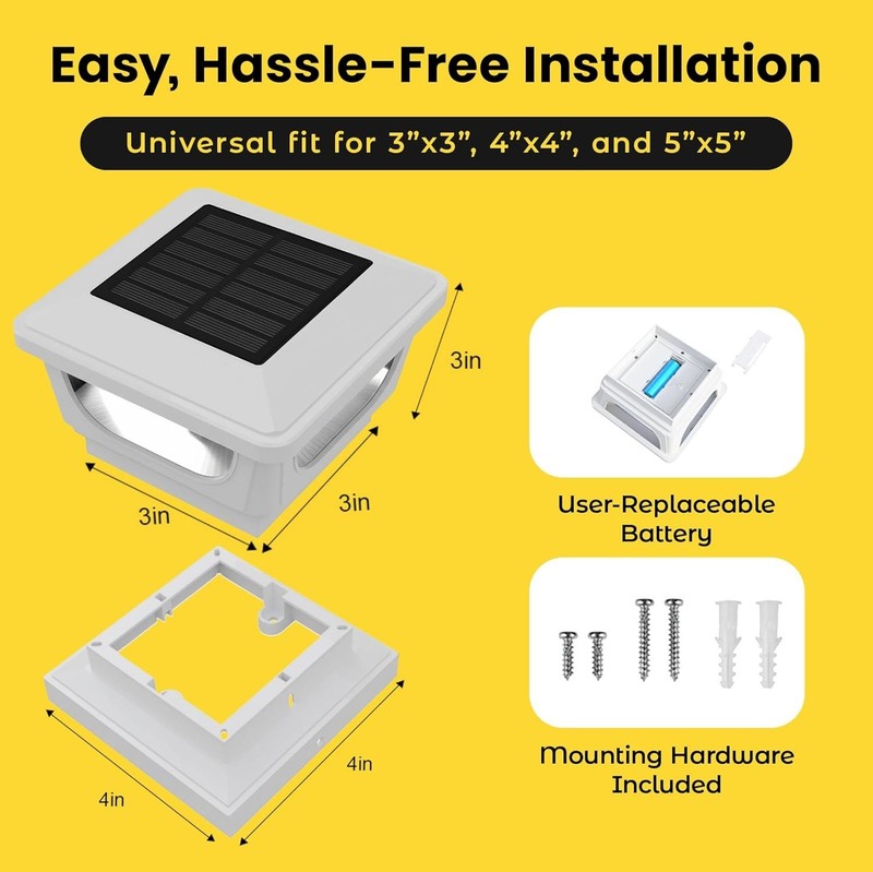 Solar Post Cap Lights for 3x3, 4X4 Posts (2 PACK) BICSGL-12WHT gallery