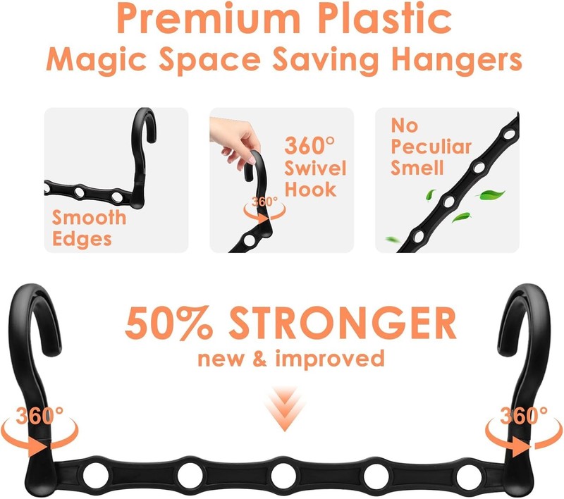 Space-Saving Magic Clothes Hangers - 360° Swivel Hooks, 4 Pack for 20 Clothes gallery