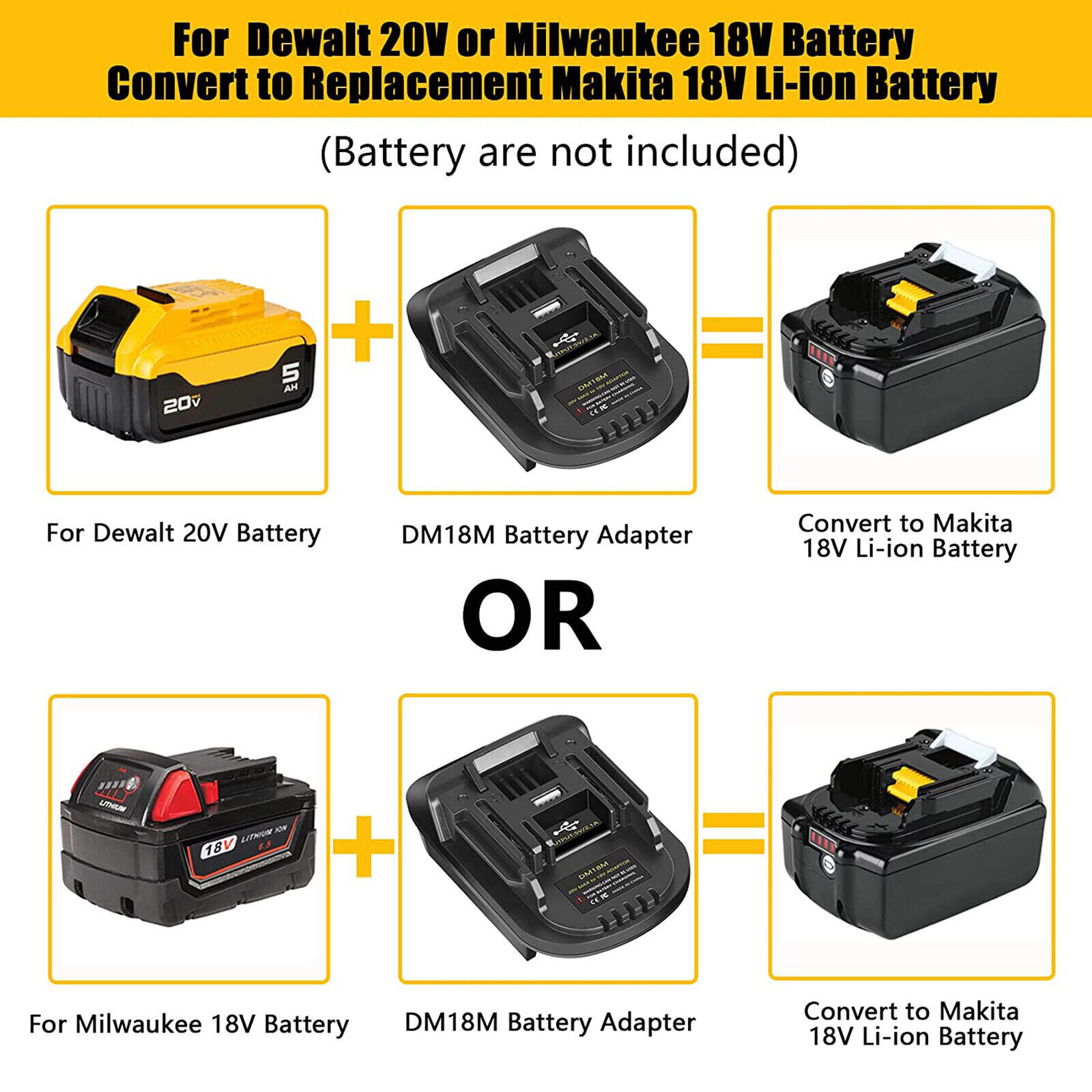 USB Battery Adapter for Dewalt 20V Milwaukee 18V Convert to Makita 18V Tool gallery