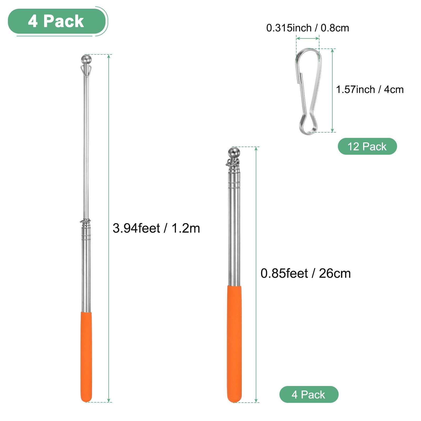 4-Pack 3.94Ft/1.2M Telescopic Flag Pole with Clips Orange gallery