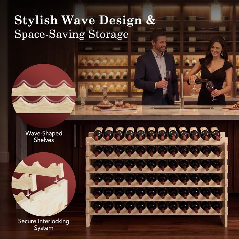 ZENY 72 Bottles Stackable Modular Wine Rack, Freestanding 72 Bottles, Wooden gallery