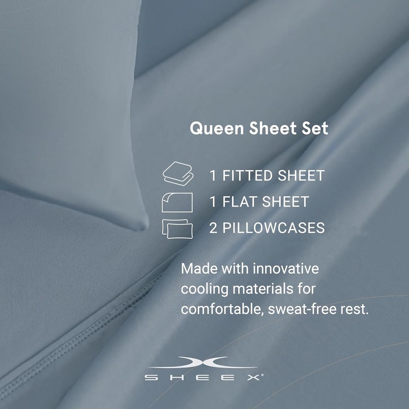 SHEEX Active Comfort Cooling Sheets Queen Pewter 4pc Moisture Wicking Breathable gallery