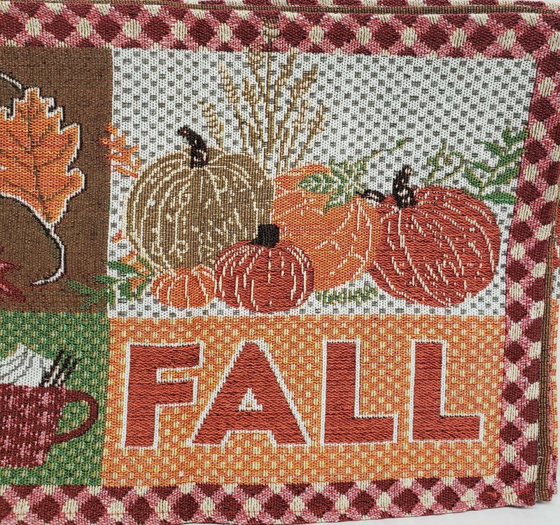 Long Tapestry Table Runner, 12"x70",FALL,HARVEST PATCHWORK, LEAVES & PUMPKINS,HC gallery