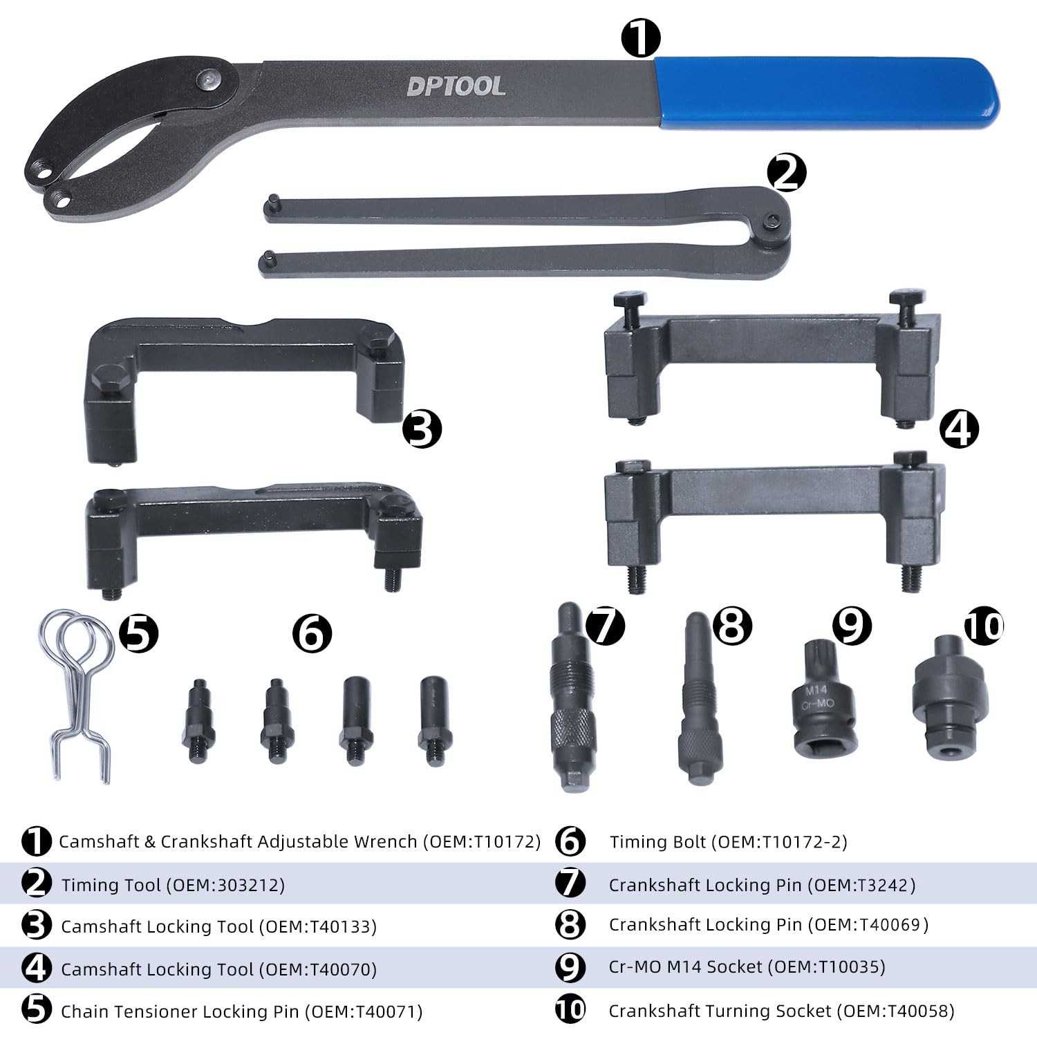 DPTOOL Engine Timing Tool Kit Compatible with VW Audi 2.0 2.4 2.8 16PC KIT gallery