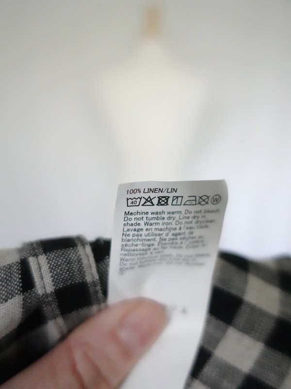 MUJI 100% Linen Gingham Check Cross-Back Apron Dress Pockets One Size gallery