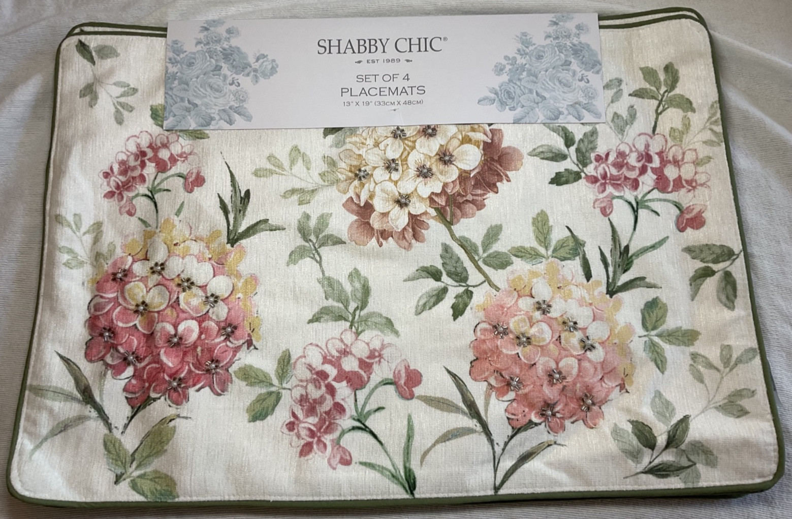 SHABBY CHIC PLACEMATS FLOWERS PINK PEACH 13 X 19 POLYESTER COTTON NWT gallery