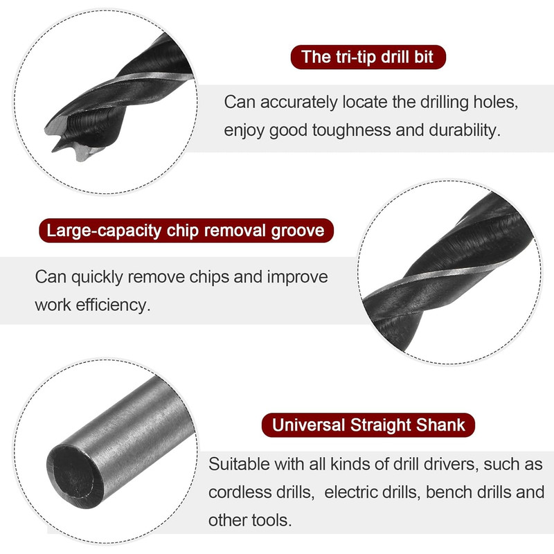 Brad Point Drill Bits 7Mm(9/32") Dia Straight round Shank Drill Metric Brad Poin gallery
