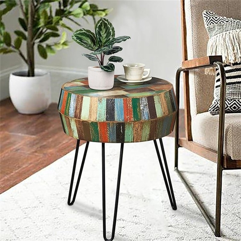 Greenage Side End Table Solid Reclaimed Wood Nightstand Round 3D Round 23.5" H gallery