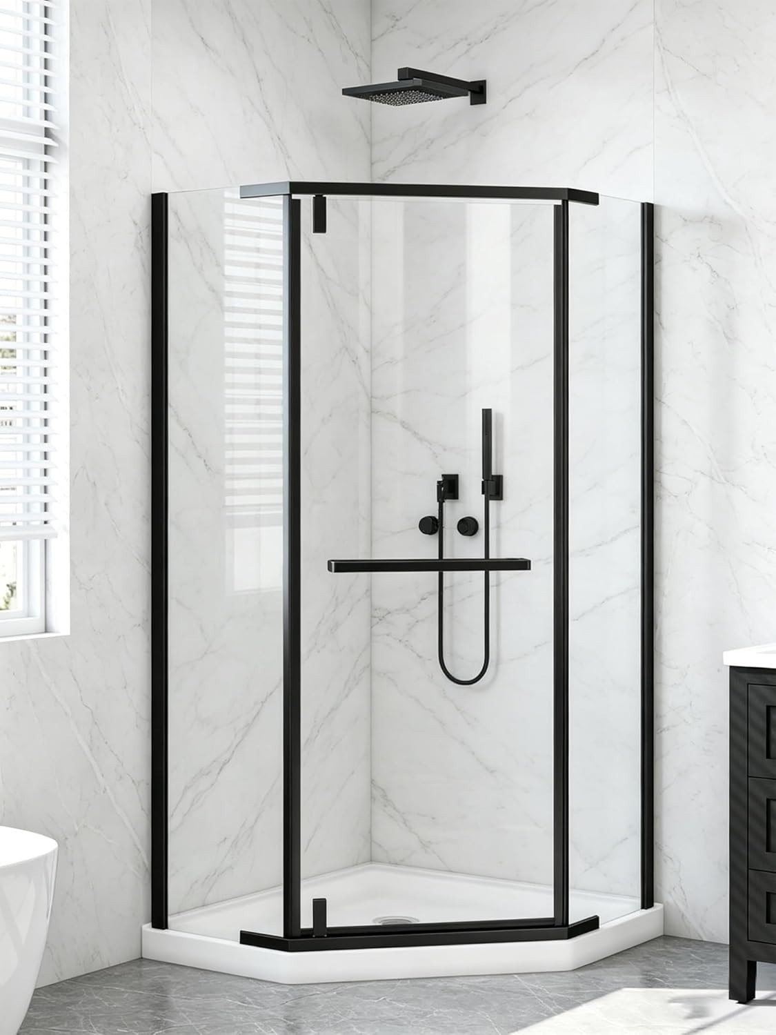 36"x36"72" Neo Angle Corner Shower Door 1/4" Glass Anti-Explosion Film Chrome gallery