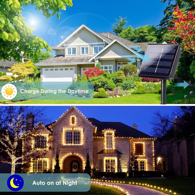 Extra-Long LED Solar String Outdoor Lights - Pack of 2, Warm White gallery